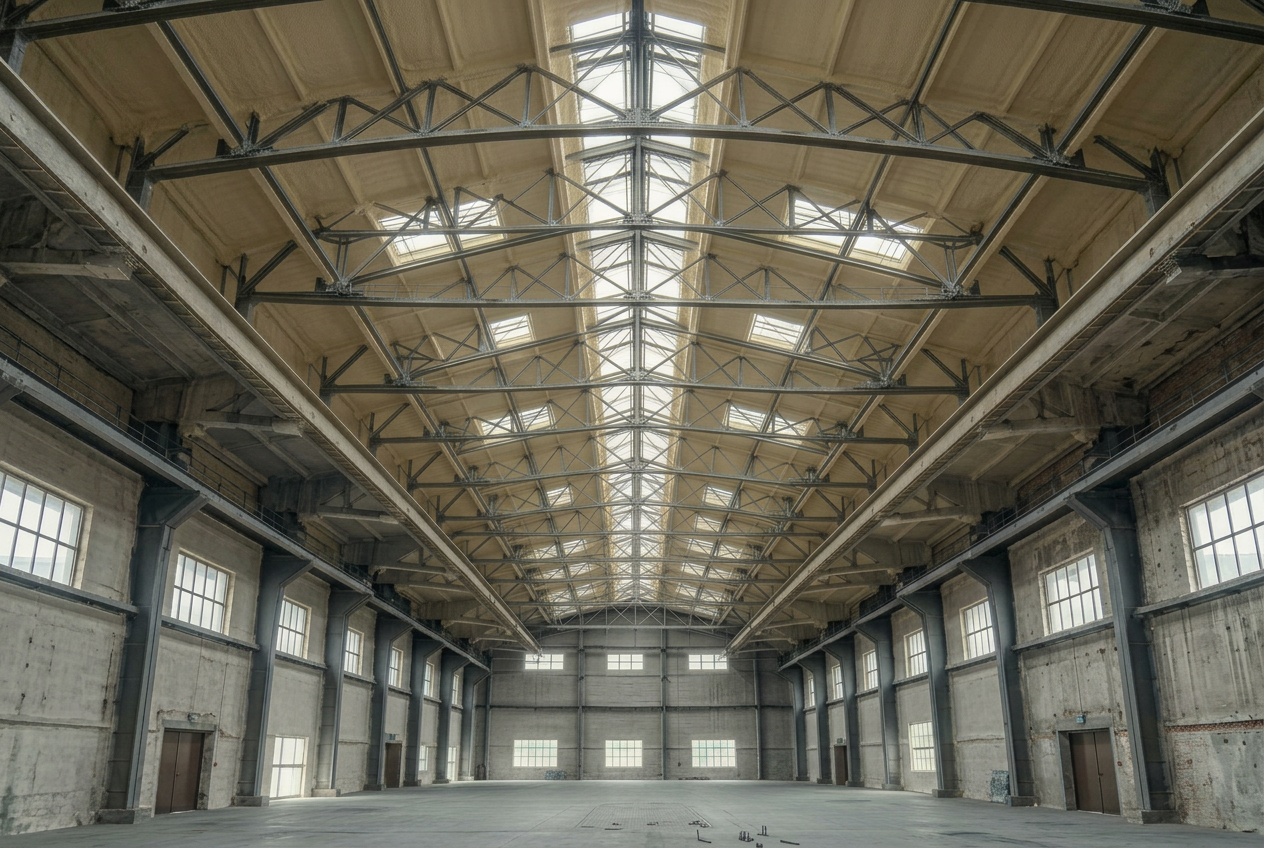 Izolație șarpantă hală industrială după izolație cu spumă poliuretanică